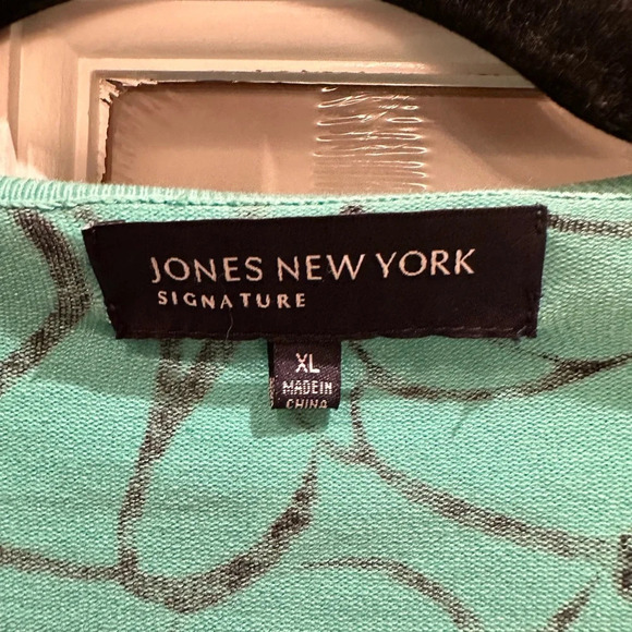 Jones New York Signature Silk Blend Cardigan Teal Rose Floral Button Up Size XL - Picture 7 of 10